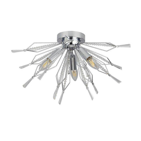 Starburst 3Lt Semi Flush - Chrome with Clear Glass Beads - Comet Lighting