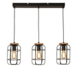 Vision 3Lt Cage Bar Pendant - Matt Black & Wood - Comet Lighting