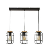 Vision 3Lt Cage Bar Pendant - Matt Black & Wood - Comet Lighting