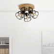 Vision 3Lt Cage Semi-Flush - Matt Black & Wood - Comet Lighting