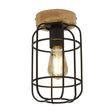 Vision Cage Semi-Flush - Matt Black & Wood - Comet Lighting