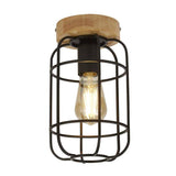 Vision Cage Semi-Flush - Matt Black & Wood - Comet Lighting