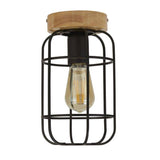 Vision Cage Semi-Flush - Matt Black & Wood - Comet Lighting