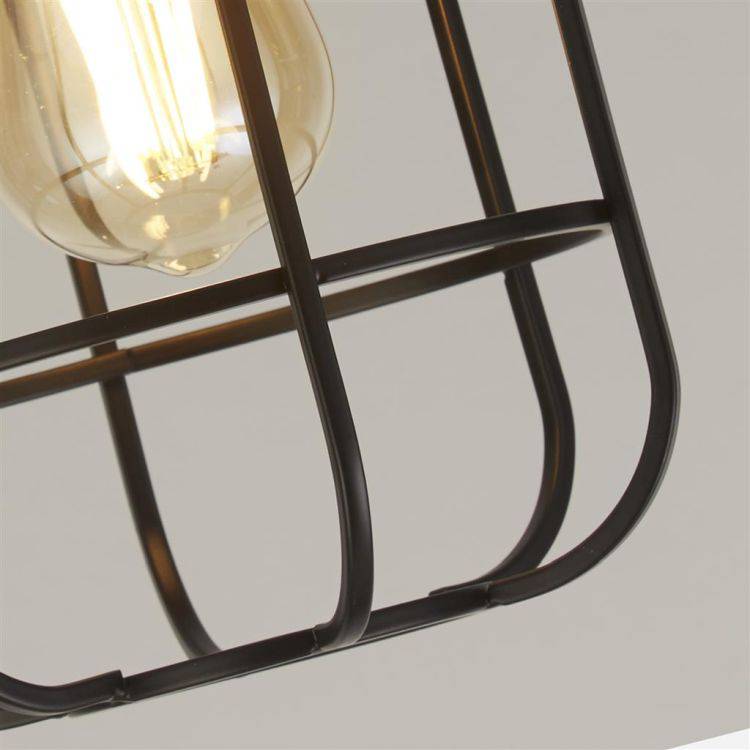 Vision Cage Semi-Flush - Matt Black & Wood - Comet Lighting