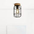 Vision Cage Semi-Flush - Matt Black & Wood - Comet Lighting