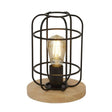 Vision Cage Table Lamp - Matt Black & Wood - Comet Lighting