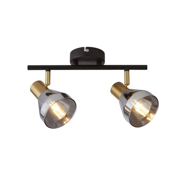 Westminster 2Lt Spotlight - Black|Satin Brass & Smoked Glass - Comet Lighting