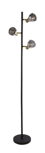 Westminster 3Lt Floor Lamp-Black| Satin Brass & Smoked Glass - Comet Lighting