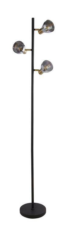 Westminster 3Lt Floor Lamp-Black| Satin Brass & Smoked Glass - Comet Lighting