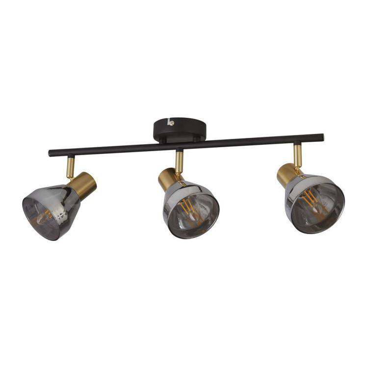 Westminster 3Lt Spotlight- Black| Satin Brass & Smoked Glass - Comet Lighting