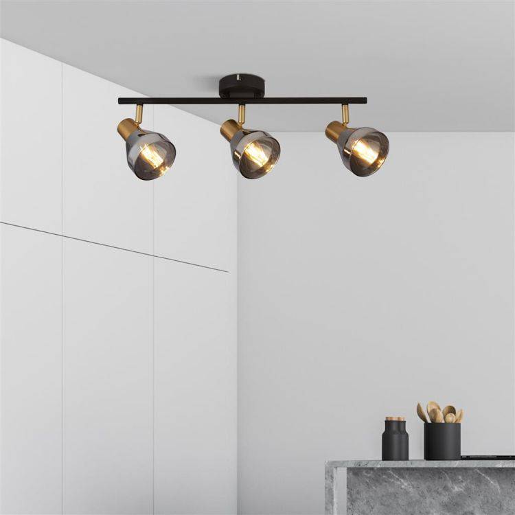 Westminster 3Lt Spotlight- Black| Satin Brass & Smoked Glass - Comet Lighting