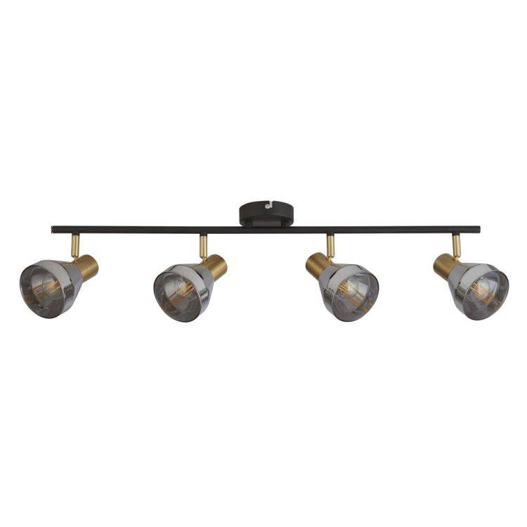 Westminster 4Lt Spotlight- Black| Satin Brass & Smoked Glass - Comet Lighting