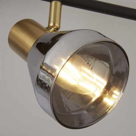 Westminster 4Lt Spotlight- Black| Satin Brass & Smoked Glass - Comet Lighting