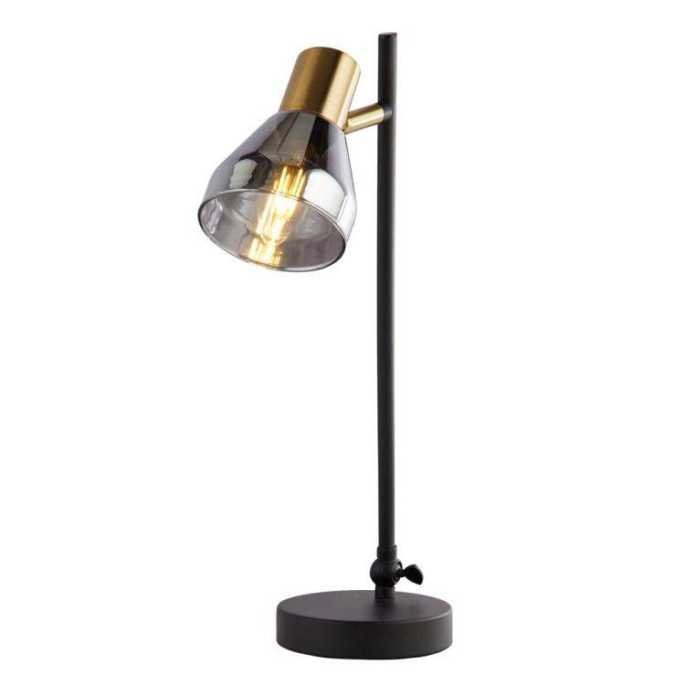 Westminster Table Lamp - Black| Satin Brass & Smoked Glass - Comet Lighting