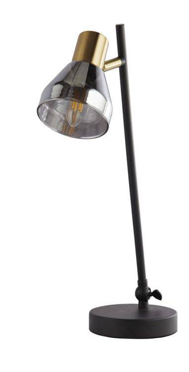 Westminster Table Lamp - Black| Satin Brass & Smoked Glass - Comet Lighting