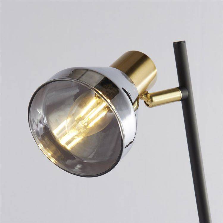 Westminster Table Lamp - Black| Satin Brass & Smoked Glass - Comet Lighting