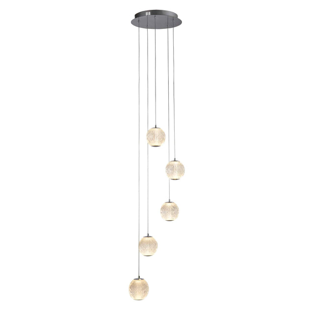 Allure 5Lt Multi-Drop Pendant - Chrome Metal & Clear Acrylic - Comet Lighting