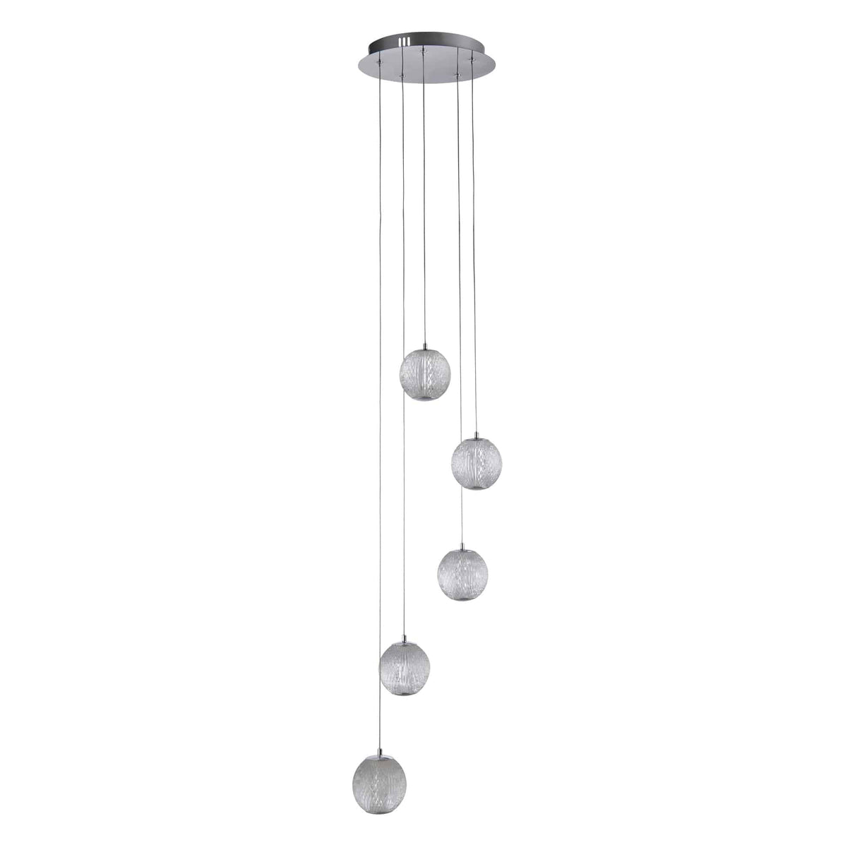 Allure 5Lt Multi-Drop Pendant - Chrome Metal & Clear Acrylic - Comet Lighting