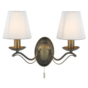 Andretti 2Lt Wall Light-Antique Brass & Ivory String Fabric - Comet Lighting