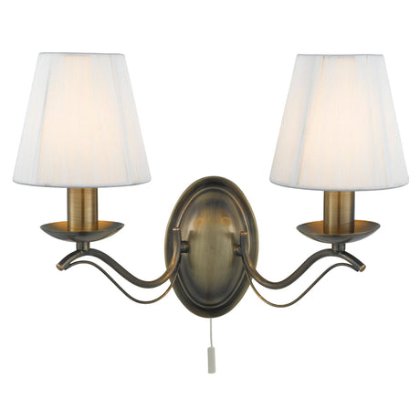 Andretti 2Lt Wall Light-Antique Brass & Ivory String Fabric - Comet Lighting