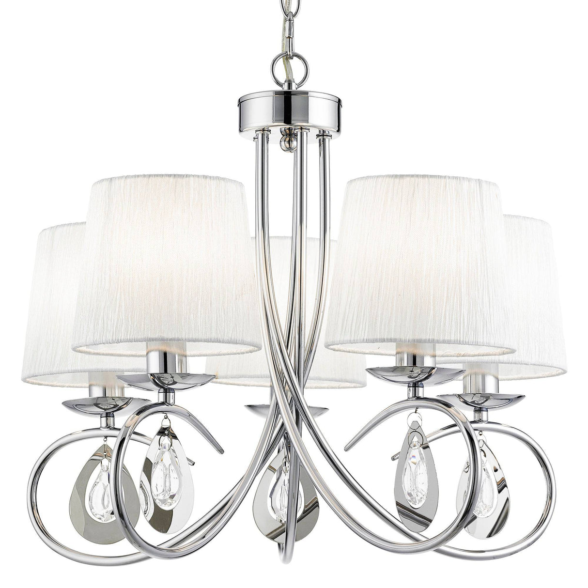 Angelique 5Lt Pendant - Chrome, Clear Glass & White Fabric - Comet Lighting