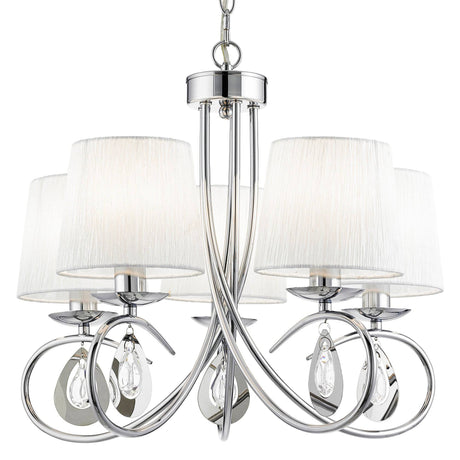 Angelique 5Lt Pendant - Chrome, Clear Glass & White Fabric - Comet Lighting