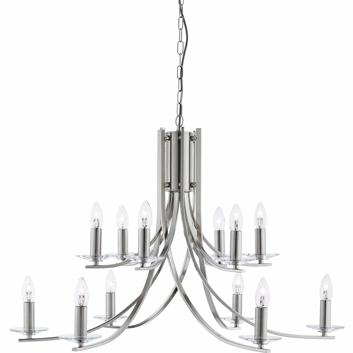 Ascona 12Lt Pendant - Satin Silver & Clear Glass Sconces - Comet Lighting