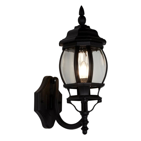 Bel Aire Outdoor Wall Light - Black Metal & Clear Glass - Comet Lighting