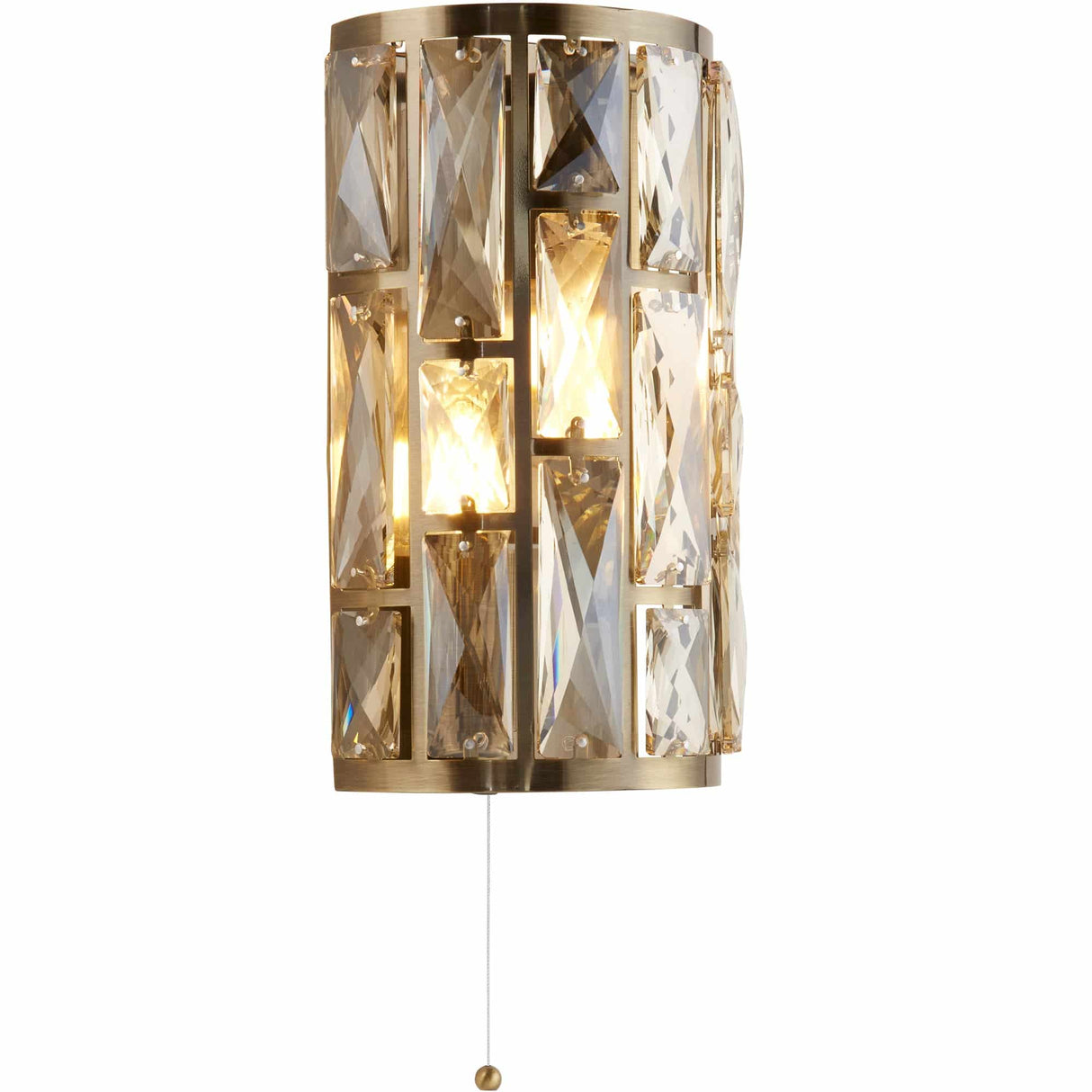 Bijou 2Lt Wall Light - Antique Brass Metal & Champagne Glass - Comet Lighting