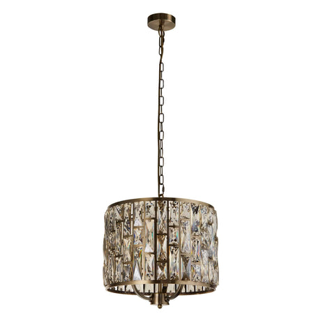 Bijou 3Lt Pendant - Antique Brass Metal & Champagne Glass - Comet Lighting