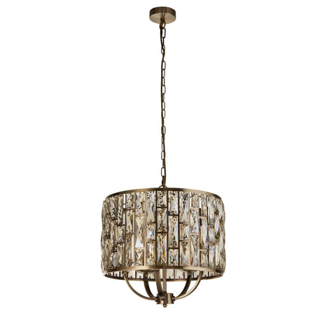 Bijou 5Lt Pendant - Antique Brass Metal & Champagne Glass - Comet Lighting