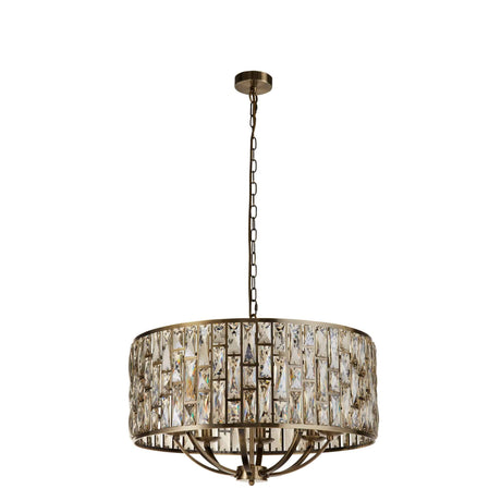 Bijou 8Lt Pendant - Antique Brass Metal & Champagne Glass - Comet Lighting