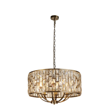 Bijou 8Lt Pendant - Antique Brass Metal & Champagne Glass - Comet Lighting