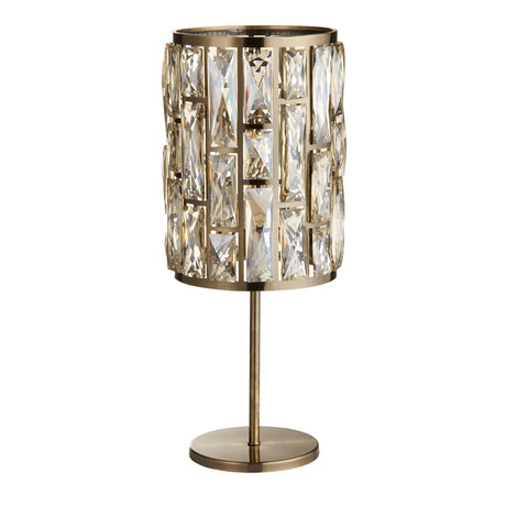 Bijou Table Lamp - Antique Brass Metal & Champagne Glass - Comet Lighting