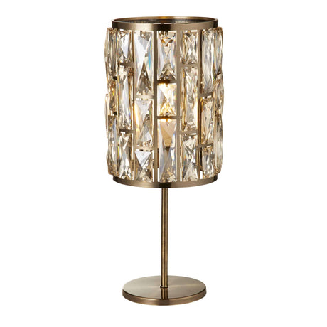 Bijou Table Lamp - Antique Brass Metal & Champagne Glass - Comet Lighting