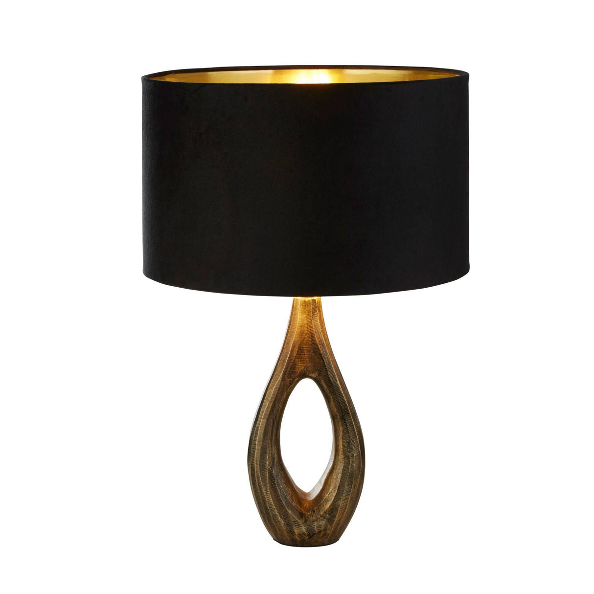 Bucklow Table Lamp- Antique Brass Metal & Black Velvet Shade - Comet Lighting