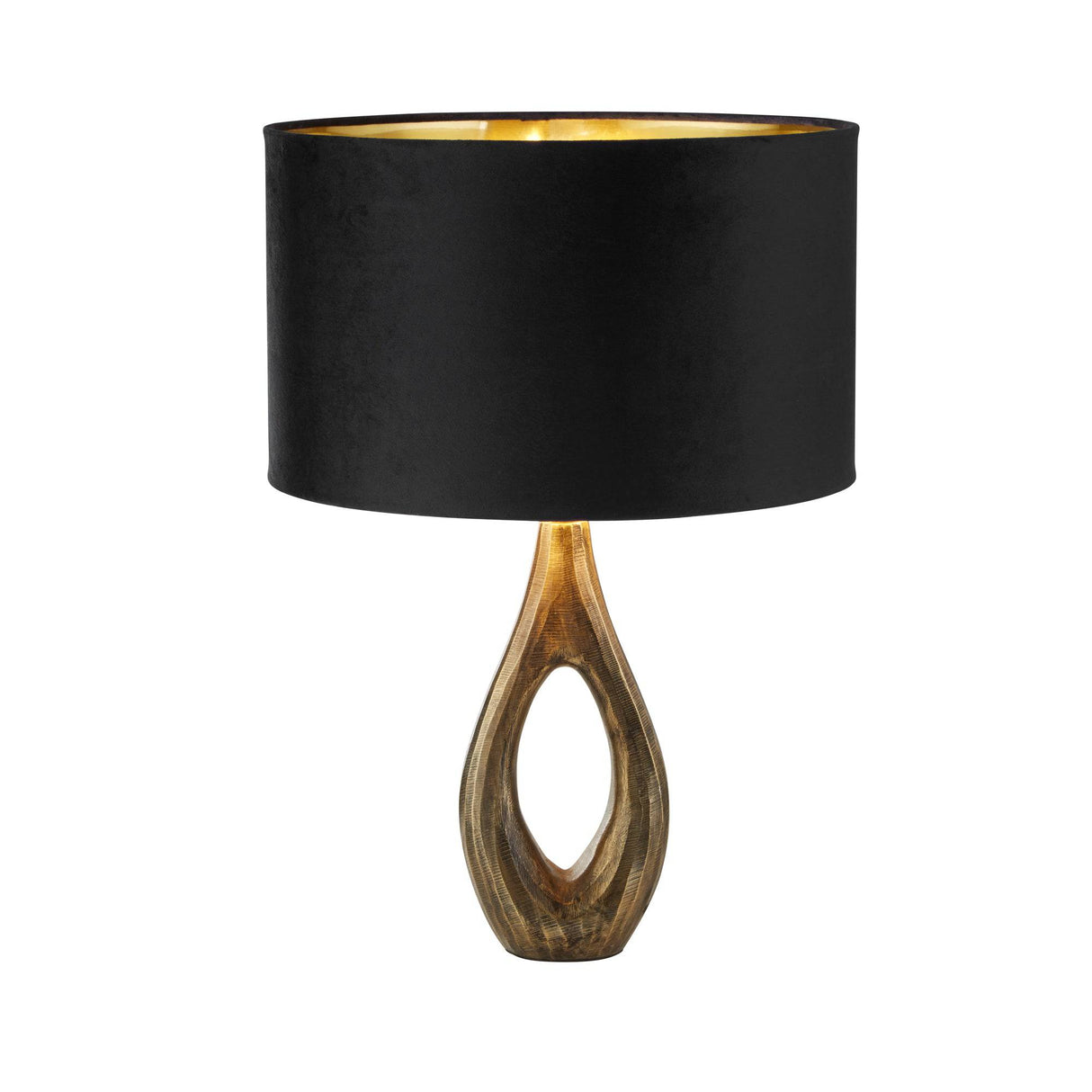 Bucklow Table Lamp- Antique Brass Metal & Black Velvet Shade - Comet Lighting