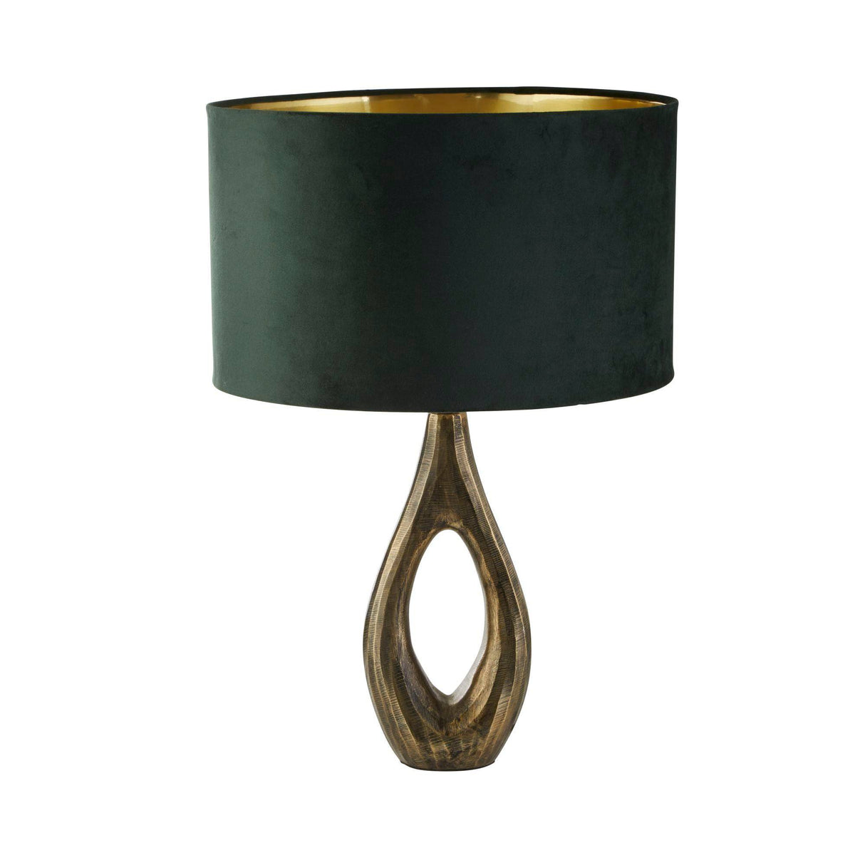 Bucklow Table Lamp- Antique Brass Metal & Green Velvet Shade - Comet Lighting