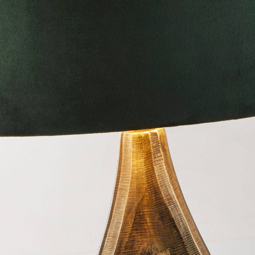 Bucklow Table Lamp- Antique Brass Metal & Green Velvet Shade - Comet Lighting