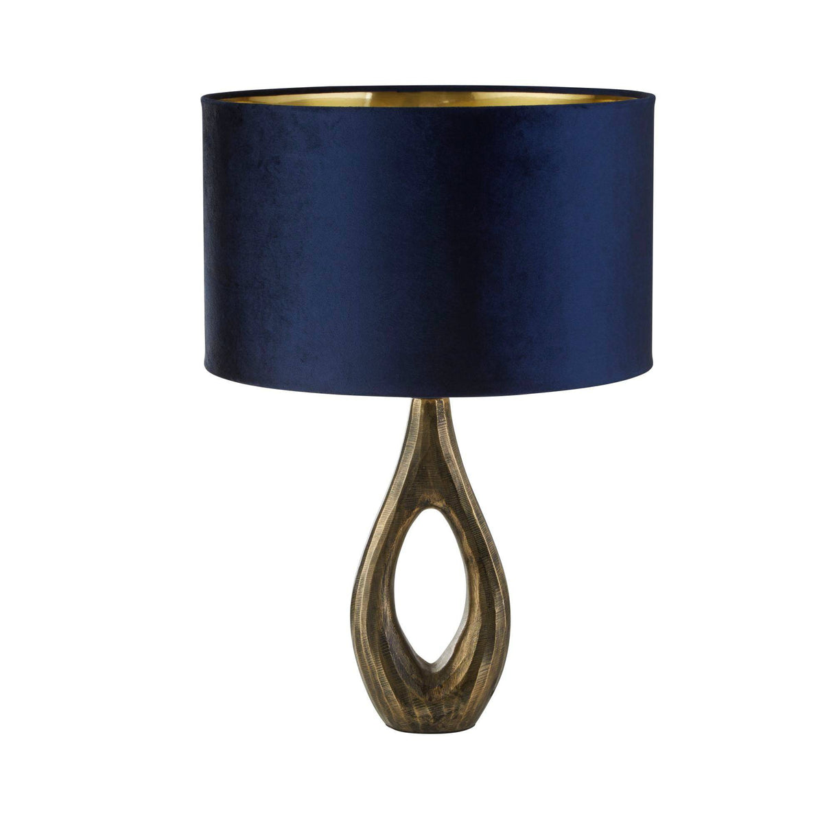 Bucklow Table Lamp- Antique Brass Metal & Navy Velvet Shade - Comet Lighting