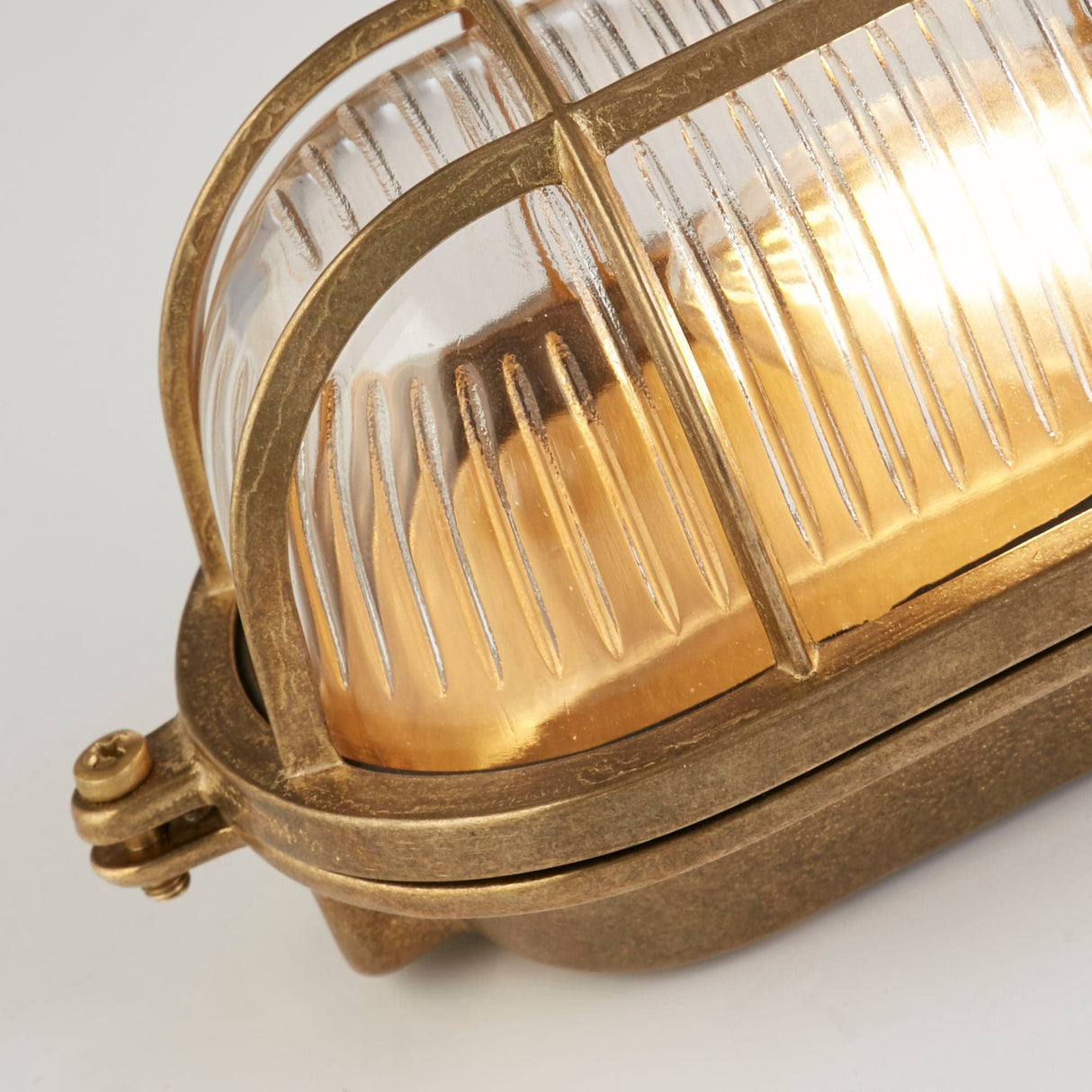 Bulkhead Oval Outdoor Light - Solid Brass & Ribbed Glass - Comet Lighting