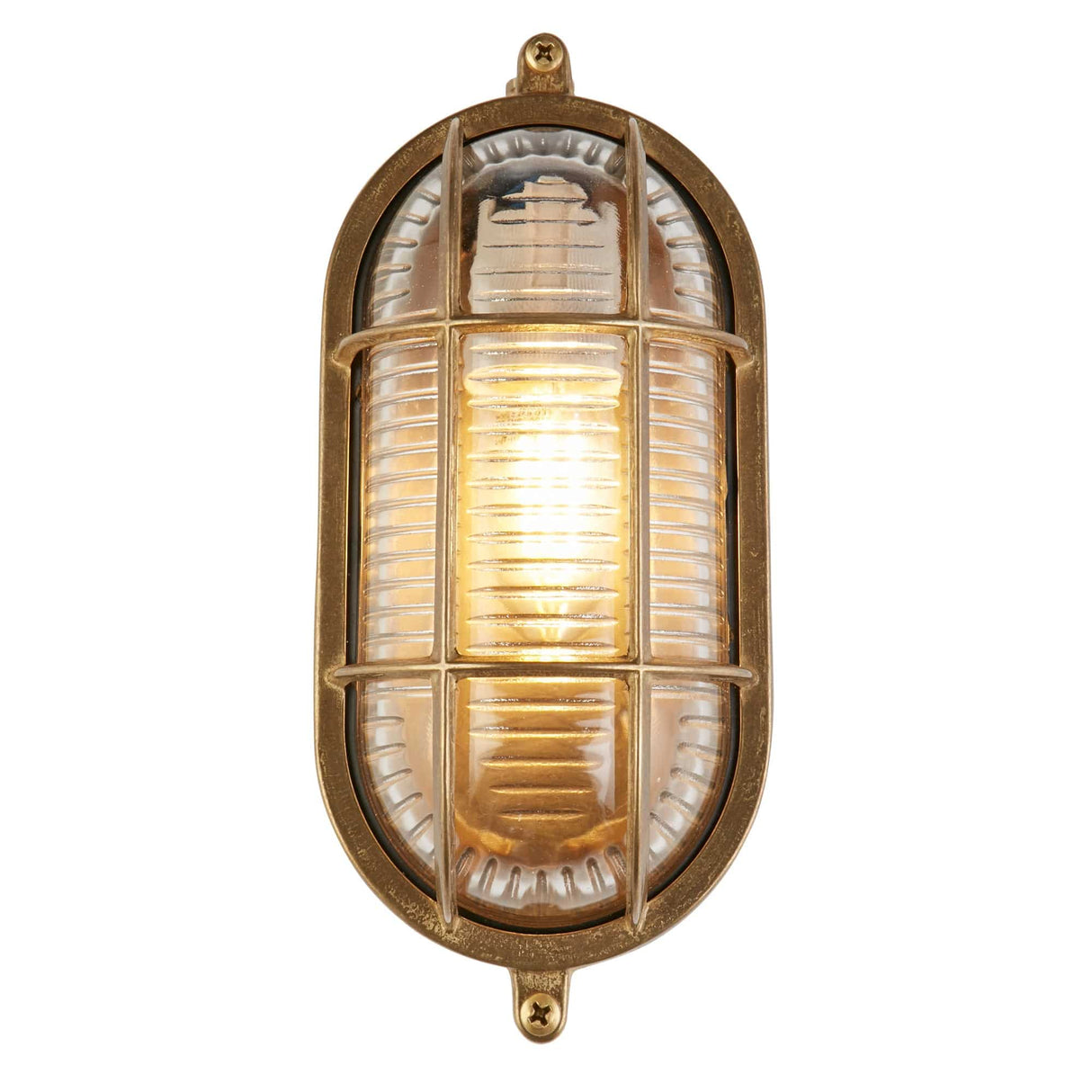 Bulkhead Oval Outdoor Light - Solid Brass & Ribbed Glass - Comet Lighting