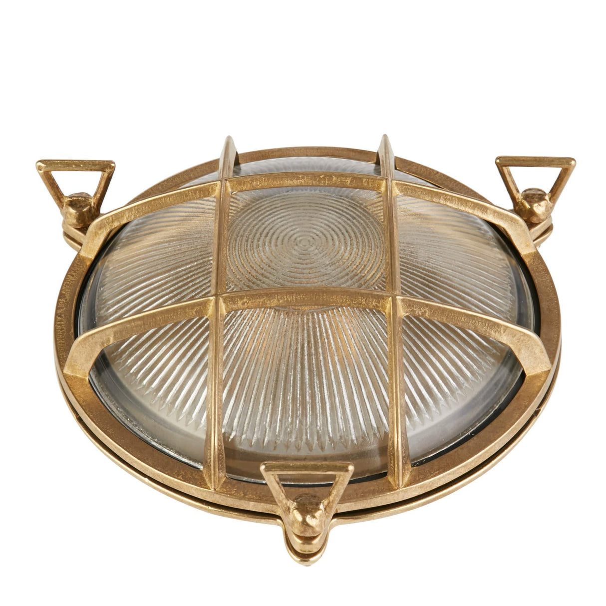 Bulkhead Round Outdoor Light - Solid Brass & Ribbed Glass - Comet Lighting