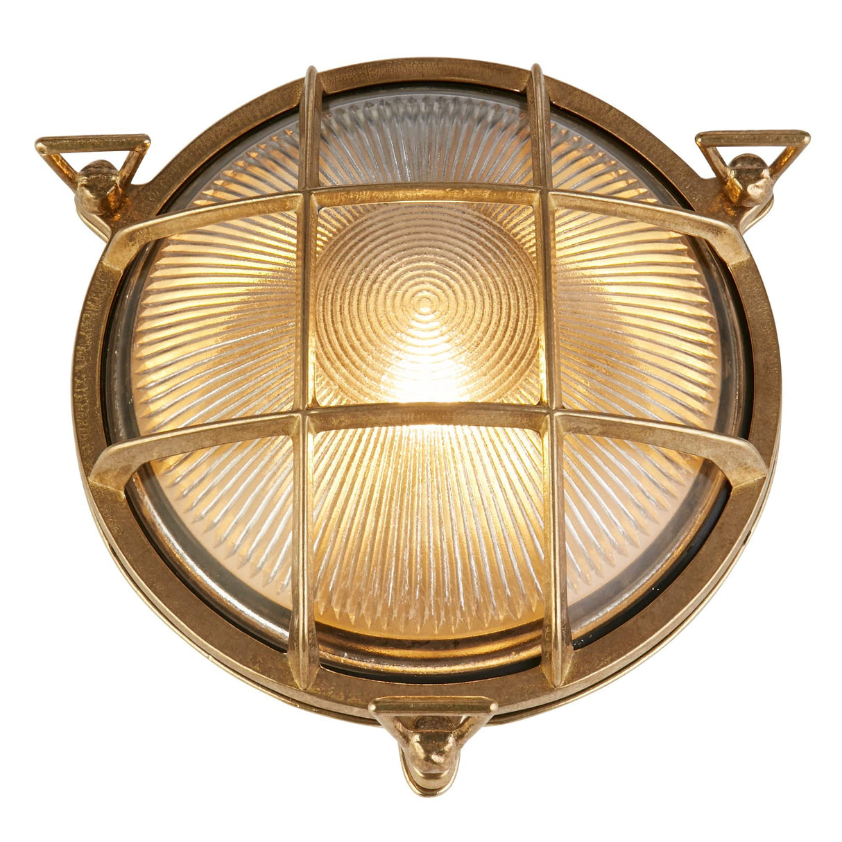 Bulkhead Round Outdoor Light - Solid Brass & Ribbed Glass - Comet Lighting