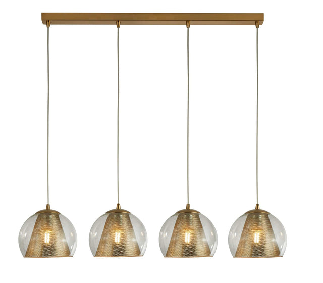 Conio 4Lt Pendant - Satin Brass Metal & Glass - Comet Lighting