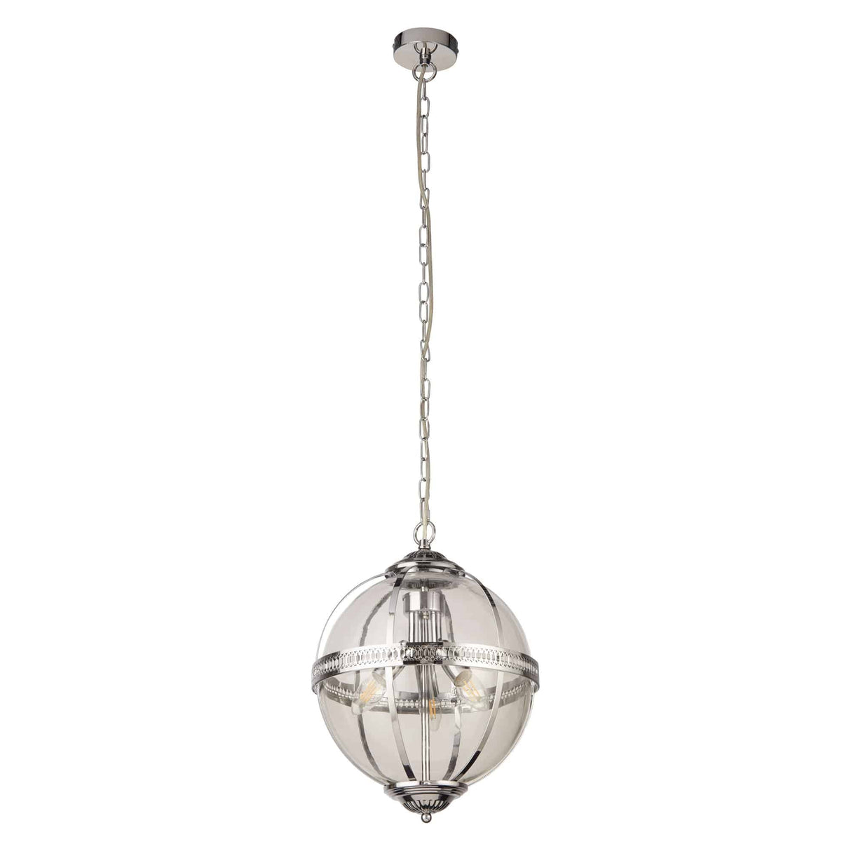 Coronet 3Lt Pendant - Chrome Metal & Glass - Comet Lighting