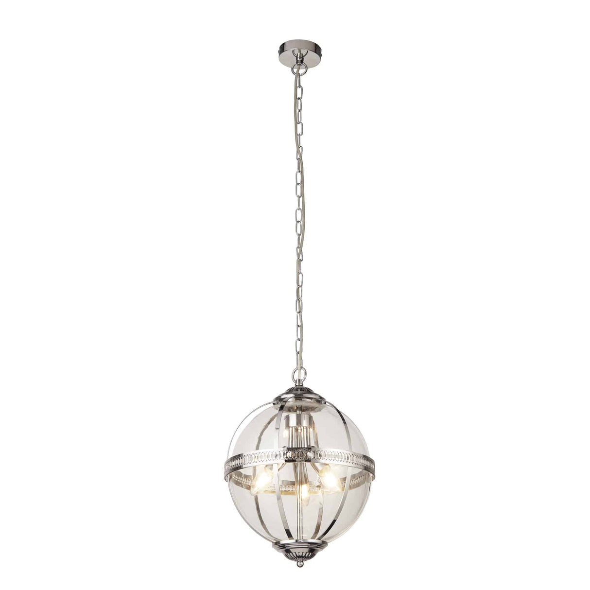 Coronet 3Lt Pendant - Chrome Metal & Glass - Comet Lighting