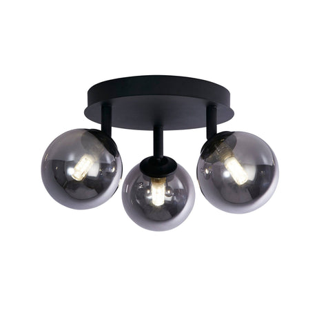 Crosby 3Lt Semi-Flush - Black Metal & Smoked Glass - Comet Lighting