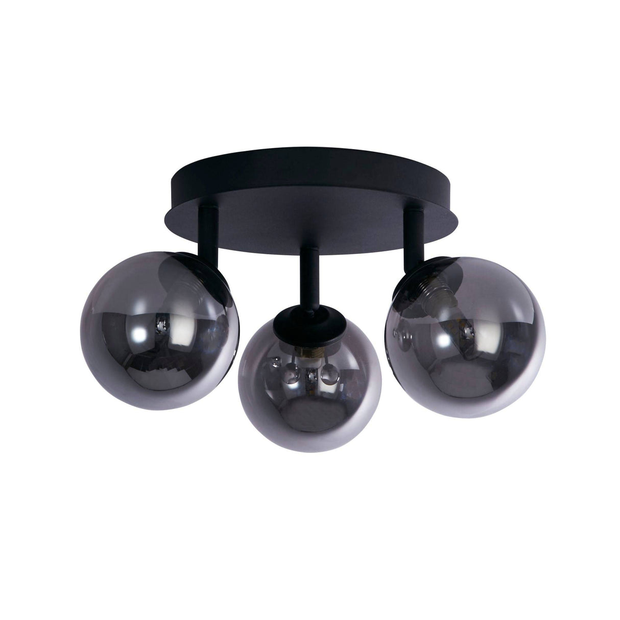 Crosby 3Lt Semi-Flush - Black Metal & Smoked Glass - Comet Lighting