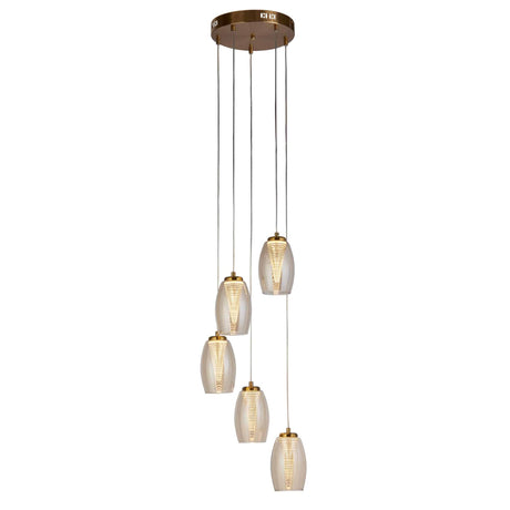 Cyclone 5Lt Pendant - Bronze Metal & Champagne Glass - Comet Lighting